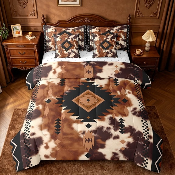 jejeloiu Minimalist Tribal 7-Piece Twin Bedding,Modern Print Bedding Comforter Set For Boys,Black Beige,Reversible