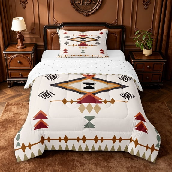 jejeloiu Minimalist Tribal Twin Comforter Sets,Aztec Pattern Bedding Set For Boys,Neutral White,Reversible,2-Piece,1 Comforter and 1 Pillowcase