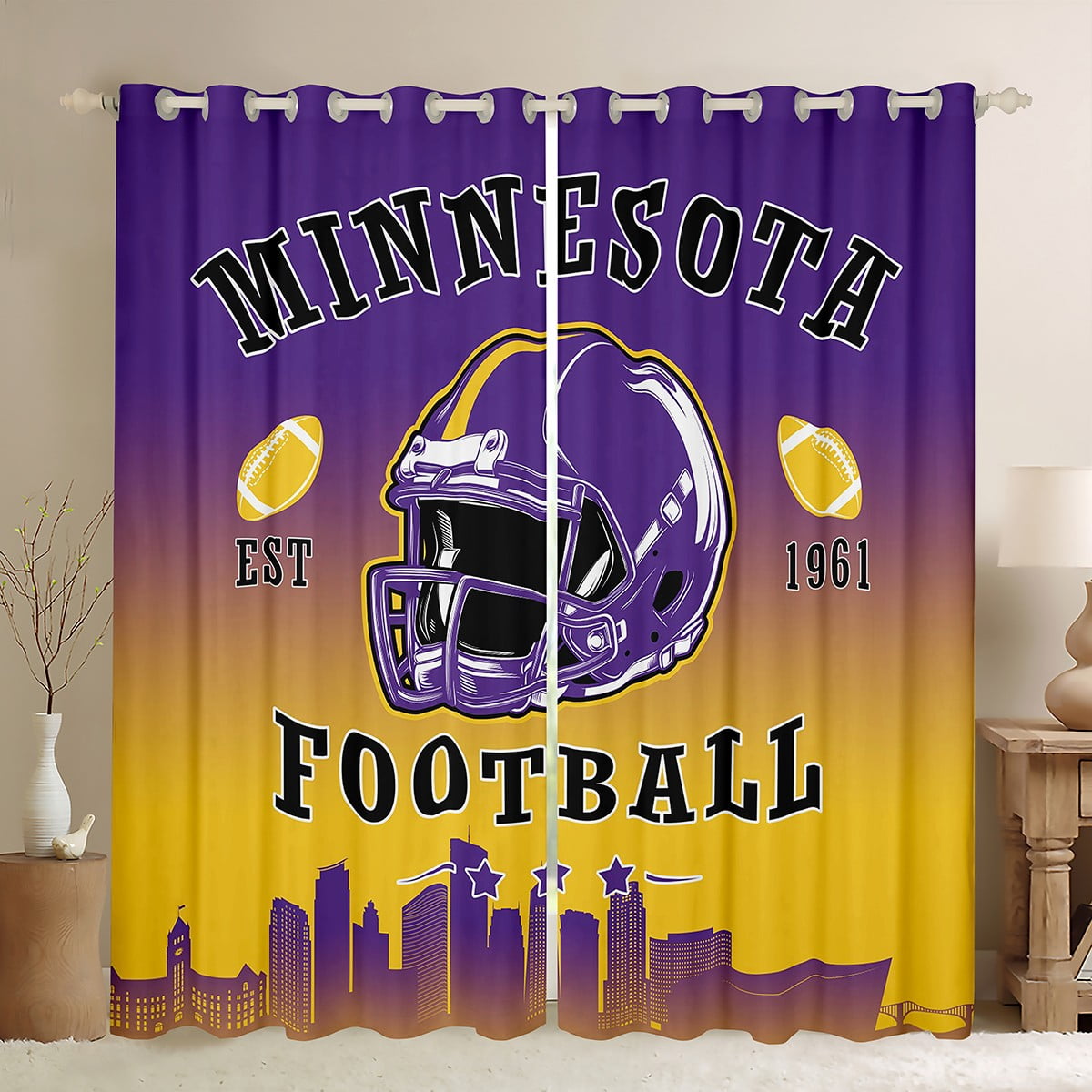 jejeloiu Minnesota Black Out Curtains Rugby Sports Curtains Pack of 2 jejeloiu Minnesota Black Out Curtains Rugby Sports Curtains Pack of 2