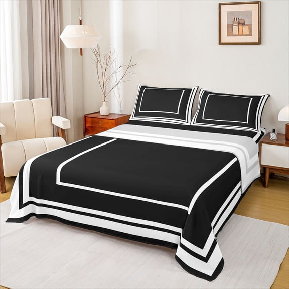 jejeloiu Modern Abstract Geometric Bed Sheets,Square Box King Sheets,Black White Sheet Set For Men Women,Super Cozy Room Decor,4 Pieces