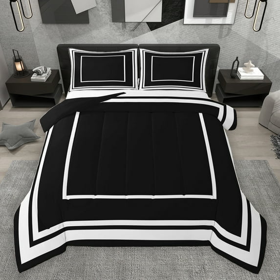 jejeloiu Modern Abstract Geometric Bedding Comforter Set,Square Box Twin Comforter Sets,Black White Bedding Set For Men Women,Super Cozy Room Decor Reversible,2 Pieces