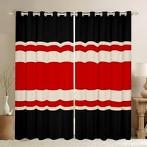 jejeloiu Modern Abstract Geometric Black Out Curtains,Retro Stripe Print Curtains Pack of 2 (42x63 Each),Red Beige Black Bedroom Curtains For Men Women,Ultra Soft Home Decor