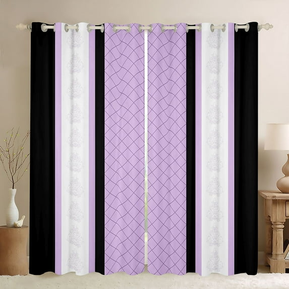jejeloiu Modern Abstract Geometric Blackout Curtains Set of 2 (52x84 Each),Retro Victorian Floral Window Curtains,Purple Ruombus Stripe Curtains and Drapes For Men Women,Ultra Soft Home Decor