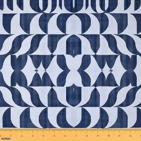 jejeloiu Modern Abstract Geometric Fabric by the Yard 1 Yard,Retro Geometric Aesthetic Home Decor Fabric by the Yard,Blue White Geometric Sewing Fabric For Children,Microfiber Bedroom Decor