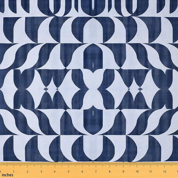jejeloiu Modern Abstract Geometric Fabric by the Yard 2 Yards,Retro Geometric Aesthetic Room Decor Fabric by the Yard,Blue White Geometric Fabric for Sewing For Children,Microfiber Bedroom Decor