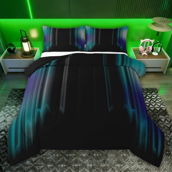 jejeloiu Modern Abstract Geometric Full Size Comforter Sets,Cyan Black Stripe Bedding Sets For Girls Boys Reversible 3pcs