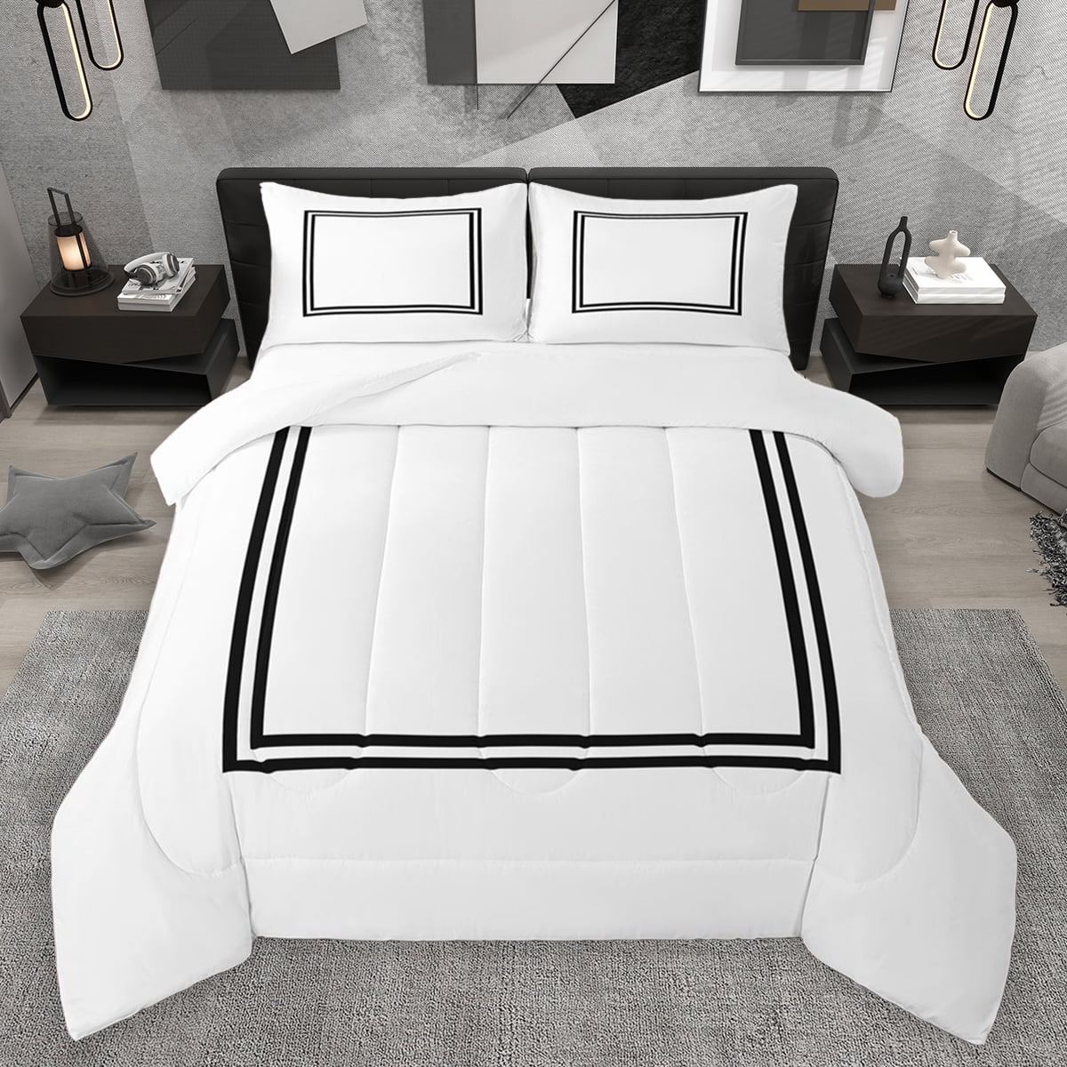 Curated visual reference: Complete Minimalist Bedding Sets Reference: Jejeloiu Modern Abstract Geometric Full Size Comforter Sets Minimalism