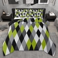 thumbnail image 1 of jejeloiu Modern Abstract Geometric Queen Comforter Set,Green Gray Rhombus Bedding Comforter Set For Men Women Reversible 3pcs, 1 of 8
