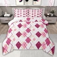 thumbnail image 1 of jejeloiu Modern Abstract Geometric Queen Comforter Set,Pink Rhombus Print Bedding Comforter Set For Men Women Reversible 3-Piece, 1 of 8