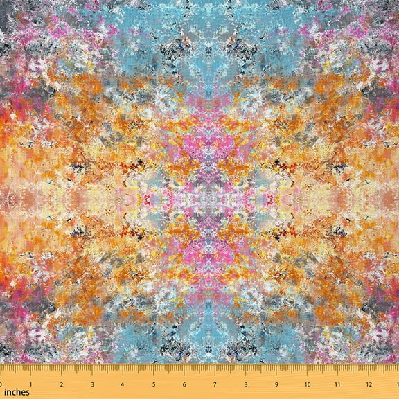 jejeloiu Modern Aesthetic Artwork Fabric by the Yard 1 Yard,Oil Painting Home Decor Fabric by the Yard,Orange Blue Batik Sewing Fabric,Microfiber Bedroom Decor