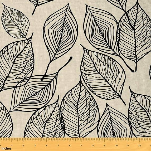 jejeloiu Modern Aesthetic Artwork Fabric by the Yard 2 Yards,Plant Leaf Room Decor Fabric by the Yard,Beige Black Fabric for Sewing For Adults,Luxury Bedroom Decor