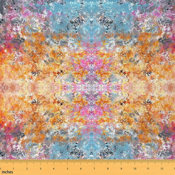 jejeloiu Modern Aesthetic Artwork Fabric by the Yard 3 Yards,Oil Painting Sewing Fabric,Orange Blue Batik Fabric for Sewing,Microfiber Bedroom Decor