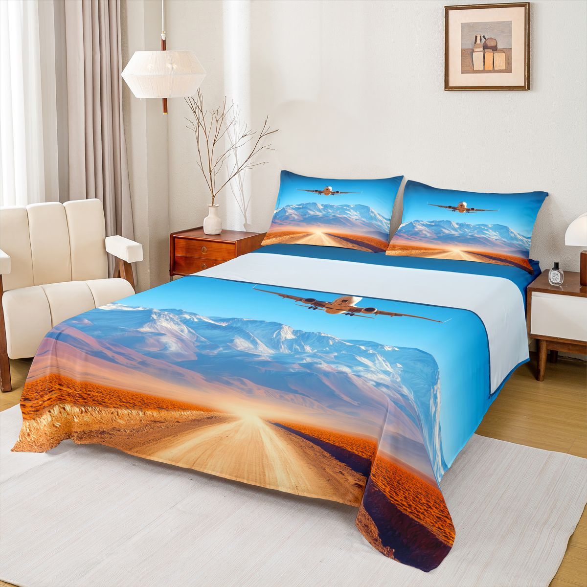 jejeloiu Modern Aircraft Airplane Bed Sheets,Nature Landscape Mountain ...