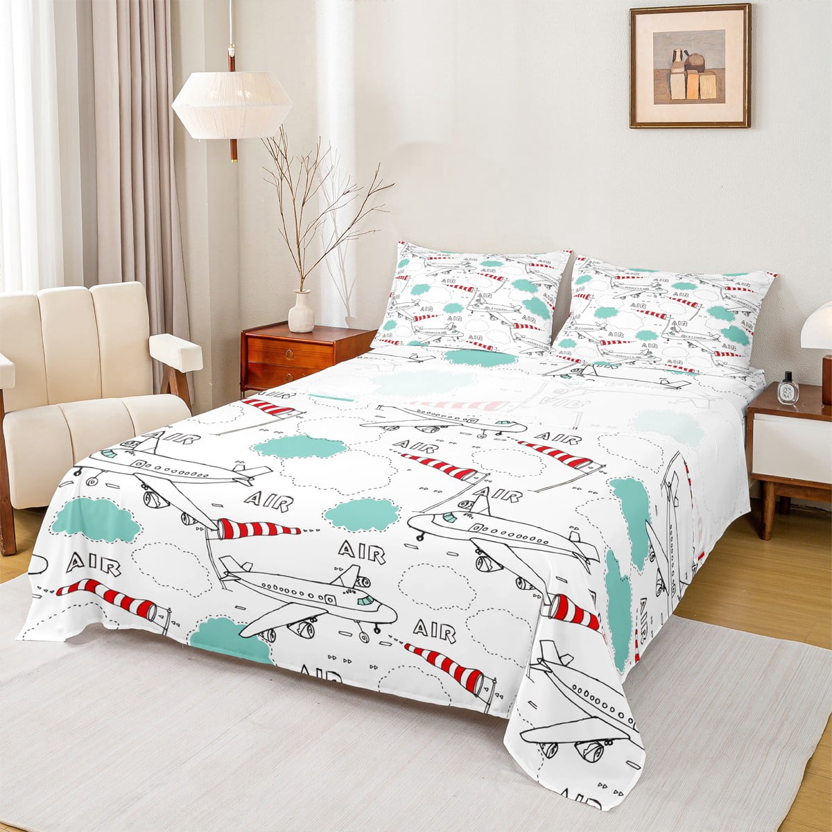 jejeloiu Modern Airplane Bed Sheets,Aviation Aircraft King Sheets ...