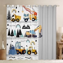 jejeloiu Modern Bulldozer Crane Black Out Curtains,Construction Vehicles Excavator Curtains Pack of 2 (42x63 Each),Gray White Yellow Bedroom Curtains For Boys Teens,Microfiber Bedroom Decor