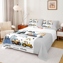jejeloiu Modern Bulldozer Crane Twin Sheet Sets,Construction Vehicles Excavator Twin Fitted Sheet,Gray White Yellow Flat Sheet For Boys Teens,Microfiber Bedroom Decor,3 Pieces