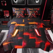 jejeloiu Modern Console Game 7-Piece Twin Bedding Sets,Cartoon Gamepad Bedding Comforter Set,Red Orange Black Sheet Sets For Boys Teens,Super Cozy Room Decor Reversible