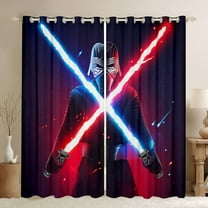 jejeloiu Modern Cool Lightsaber Black Out Curtains,Cartoon Light Sword Curtains Pack of 2 (42x63 Each),Neon Red Blue Bedroom Curtains For Boys Kids,Breathable Home Decor