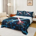 thumbnail image 1 of jejeloiu Modern Cool Lightsaber Queen Sheet Sets,Cartoon Light Sword Flat Sheet,Blue Black Queen Fitted Sheet For Boys Kids,Breathable Home Decor,4-Piece, 1 of 7