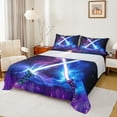 thumbnail image 1 of jejeloiu Modern Cool Lightsaber Twin Sheet Sets,Cartoon Light Sword Twin Fitted Sheet,Galaxy Starry Night Flat Sheet For Boys Kids,Breathable Home Decor,3 Pieces, 1 of 7