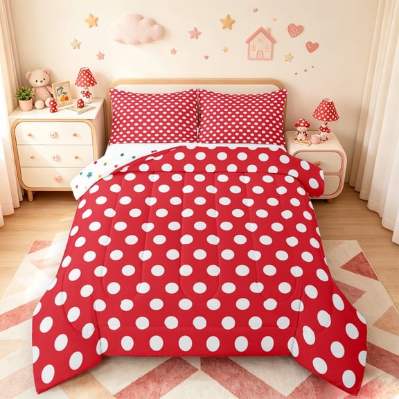 jejeloiu Modern Dot Bedding Comforter Set,Abstract Geometric Geometric Twin Comforter Sets,Red White Bedding Set,Breathable Bedroom Decor Reversible,2pcs