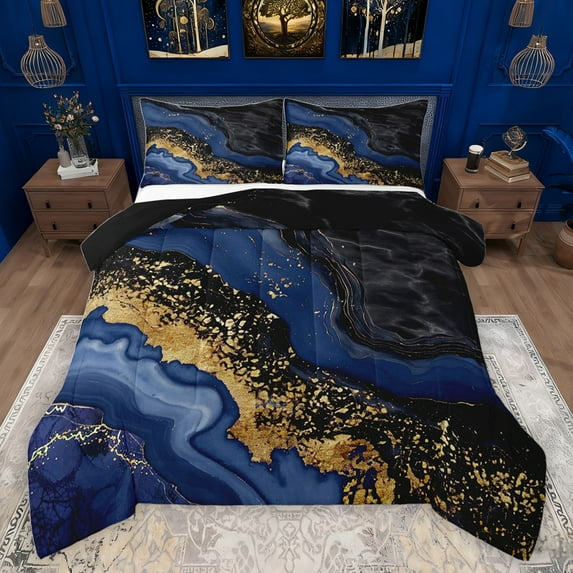 jejeloiu Modern Fluid Artwork Bedding Comforter Set,Marble Pattern Twin Comforter Sets,Gold Sequin Print Bedding Set For Teens,Microfiber Bedroom Decor Reversible,2-Piece