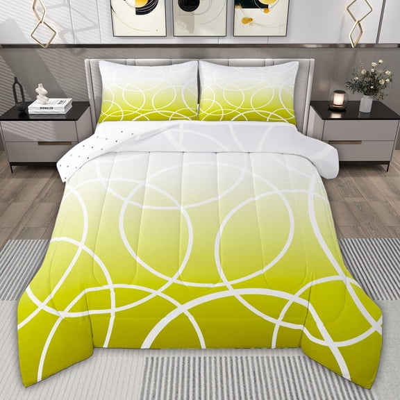 jejeloiu Modern Geometric Circle Full Size Comforter Sets,White Yellow Ombre Bedding Sets For Girls Kids Reversible 3 Pieces