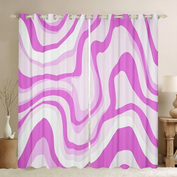 jejeloiu Modern Geometric Desgin Blackout Curtains,Minimalist Stripes Lines Curtains Pack of 2 (38x45 Each),Pink White Window Curtains For Teens,Luxury Bedroom Decor