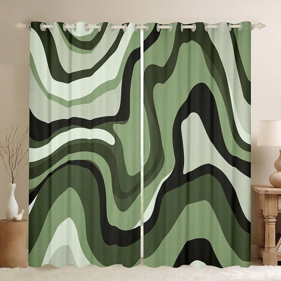 jejeloiu Modern Geometric Desgin Blackout Curtains Set of 2 (52x84 Each),Minimalist Stripes Lines Window Curtains,Green Black Curtains and Drapes For Teens,Luxury Bedroom Decor