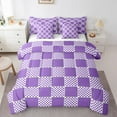 thumbnail image 1 of jejeloiu Modern Geometric Geometric Bedding Comforter Set 7 Pieces,Minimalist Buffalo Checkered Full Bedding Set,Purple White Grid Fitted Sheet Flat Sheet For Teens,Luxury Bedroom Decor Reversible, 1 of 8
