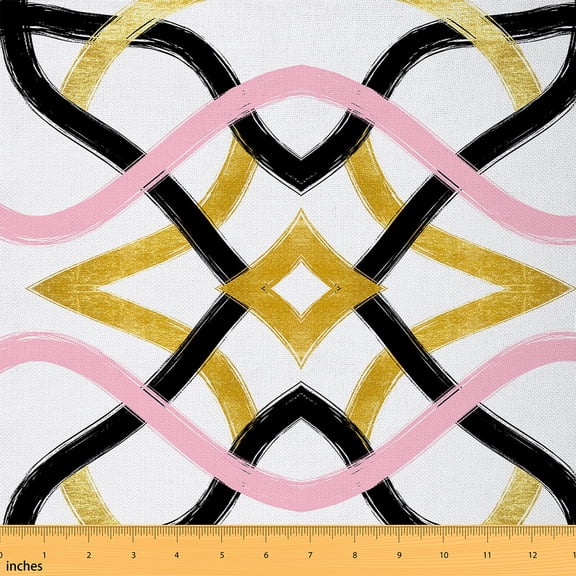 jejeloiu Modern Geometric Lines Fabric by the Yard 10 Yards,Geometric Aesthetic Room Decor Fabric by the Yard,Pink Gold White Sewing Fabric For Children,Breathable Home Decor