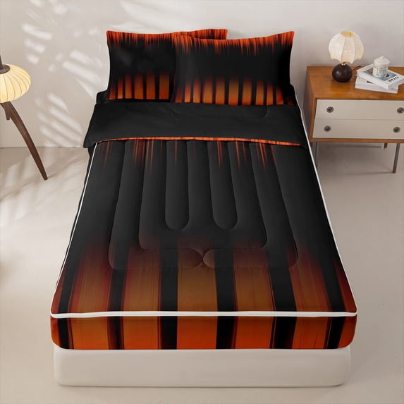 jejeloiu Modern Geometric Pattern Zipper Twin Comforter Sets with Fitted Sheet and 2 Pillowcases For Girls,Gradient Lines Art Zipper Bedding Set For Kids,Reversible,4-Piece