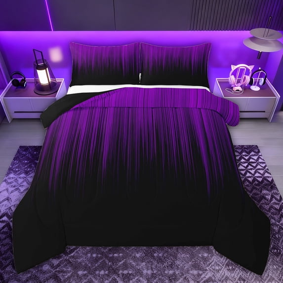 jejeloiu Modern Geometric Stripes Twin Comforter Sets,Neon Purple Black Bedding Set For Girls Kids Reversible 2pcs