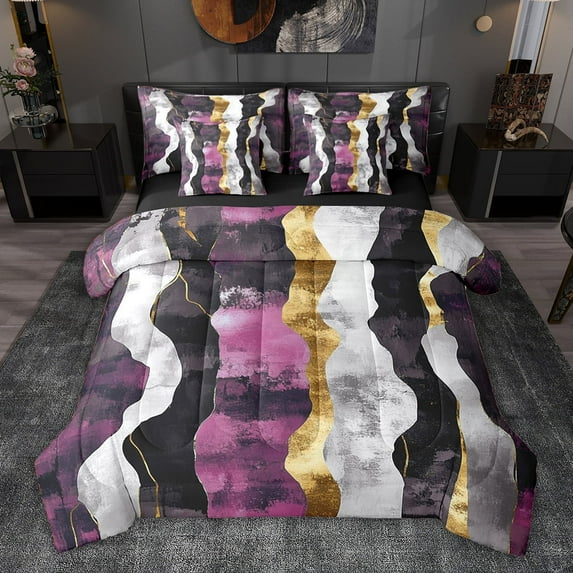 jejeloiu Modern Graffiti Geometric 7pcs Bedding Comforter Set,Vintage Waves Lines Queen Bedding Sets For Adults Reversible