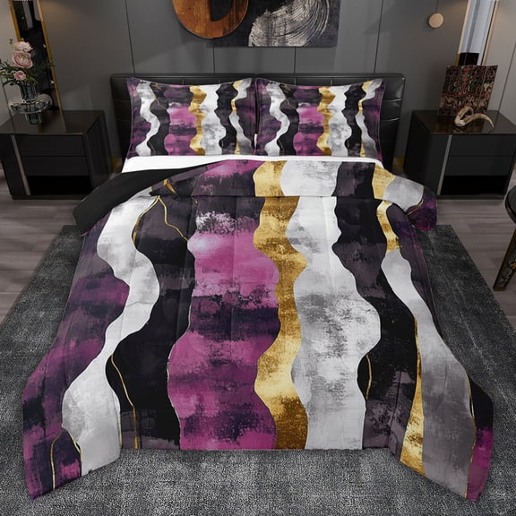 jejeloiu Modern Graffiti Geometric Full Size Comforter Sets,Vintage Waves Lines Bedding Sets For Adults Reversible 3pcs