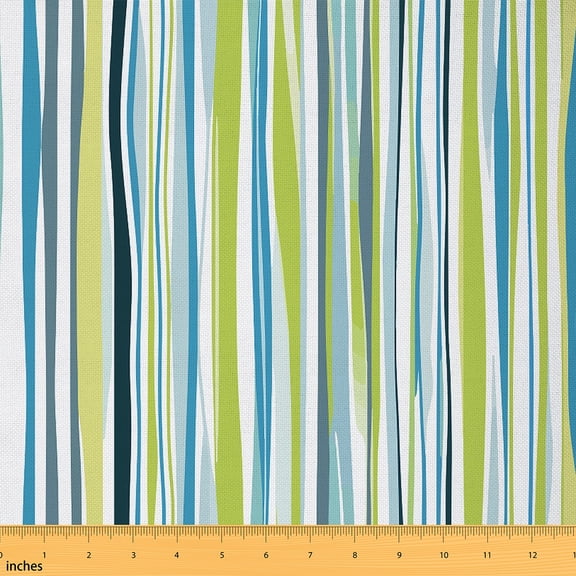 jejeloiu Modern Minimalist Fabric by the Yard 1 Yard, Green Blue White Stripe Sewing Fabric, Watercolor Ombre Room Decor Fabric by the Yard, Super Cozy Room Decor