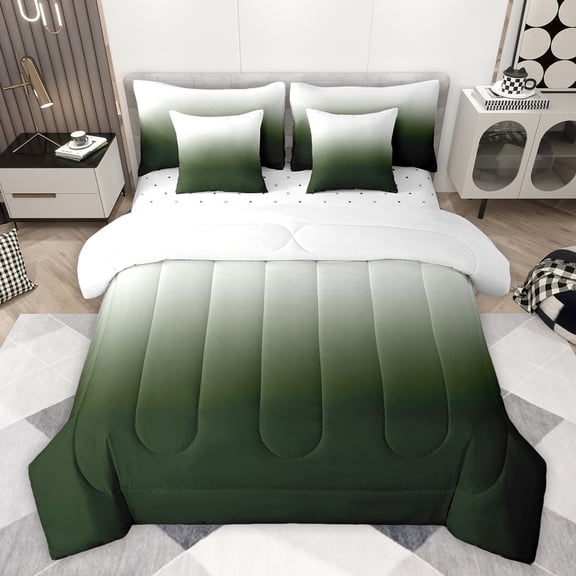 jejeloiu Modern Minimalist Style 7pcs Bedding Comforter Set,Abstract Geometric Queen Bedding Sets,Gradient Green White Queen Sheet Sets For Men Women,Super Cozy Room Decor Reversible