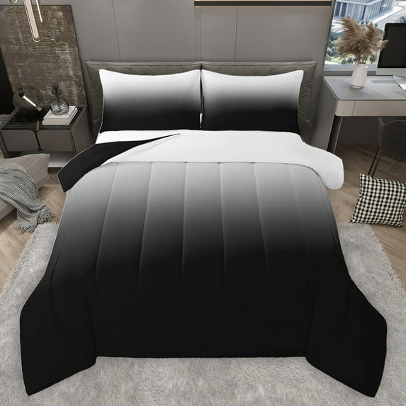 jejeloiu Modern Minimalist Style Full Size Comforter Sets,Abstract Geometric Bedding Comforter Set,Gradient White Black Bedding Sets For Men Women,Super Cozy Room Decor Reversible,3-Piece