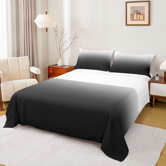 jejeloiu Modern Minimalist Style Queen Sheet Sets,Abstract Geometric Flat Sheet,Gradient White Black Queen Fitted Sheet For Men Women,Super Cozy Room Decor,4 Pieces