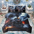thumbnail image 1 of jejeloiu Modern Train Print 7-Piece Bedding Comforter Set,Retro Transport Vehicles King Bedding Sets,Black Orange Bed Sheets For Teens,Super Cozy Room Decor Reversible, 1 of 8