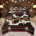 thumbnail image 1 of jejeloiu Mondern Aztec Geometric Full Size Comforter Sets,Rustic Farmhouse Cowhide Bedding Comforter Set,Red Abstract Stripes Bedding Sets For Men Women,Breathable Home Decor Reversible,3-Piece, 1 of 8