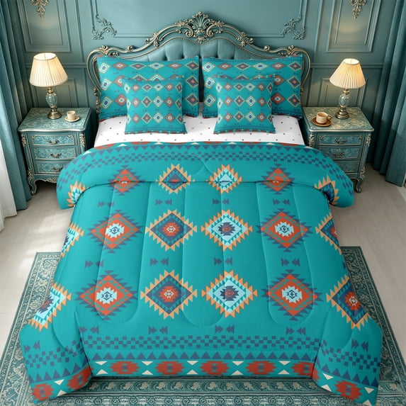 jejeloiu Monochrome Tribal 7 Pieces Full Size Bedding Sets,Modern Print Full Size Bed in a Bag For Boys,Reversible
