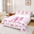 thumbnail image 1 of jejeloiu Monogram M Twin 3-Piece Microfiber Pink White Ribbon Bow Sheet Set, 1 of 7