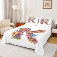 thumbnail image 1 of jejeloiu Monogram R Flower Bed Sheets For Girls,Aesthetic Botanical Art King Sheets,4 Pieces, 1 of 6