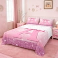 thumbnail image 1 of jejeloiu Monogrammed A Twin Sheet Sets,Cute Girls Bowtie Twin Fitted Sheet,Pink Glitter Print Flat Sheet For Child,Microfiber Room Decorative,3pcs, 1 of 7