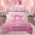 thumbnail image 1 of jejeloiu Monogrammed A Bedding Comforter Set,Cute Girls Bowtie Twin Comforter Sets,Pink Glitter Print Bedding Set For Child,Microfiber Room Decorative Reversible,2pcs, 1 of 7