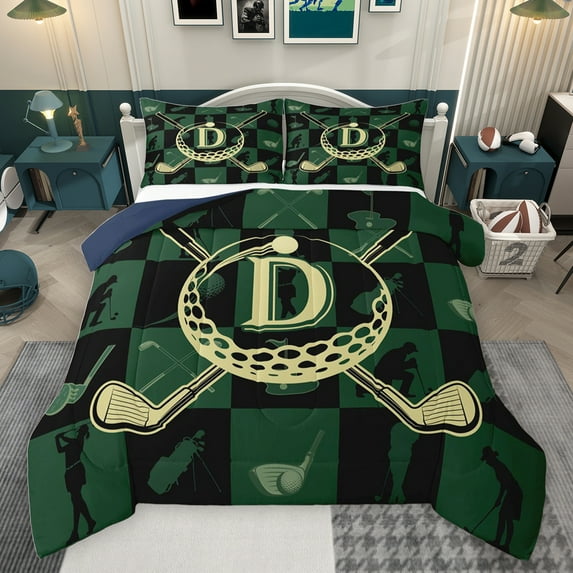 jejeloiu Monogrammed D Full Size Comforter Sets,Golf Gamer Gaming Bedding Comforter Set,Cball Sport Games Bedding Sets For Girl Teens,Ultra Soft Bedroom Decor Reversible,3-Piece