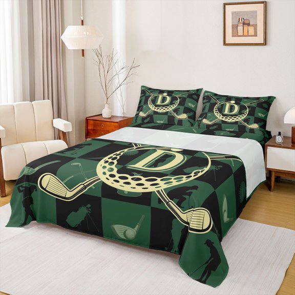 jejeloiu Monogrammed D Twin Sheet Sets,Golf Gamer Gaming Twin Fitted Sheet,Cball Sport Games Flat Sheet For Girl Teens,Ultra Soft Bedroom Decor,3pcs