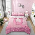 thumbnail image 1 of jejeloiu Monogrammed Q Full Size Comforter Sets,Cute Girls Bowtie Bedding Comforter Set,Pink Glitter Print Bedding Sets For Child,Microfiber Room Decorative Reversible,3 Pieces, 1 of 7