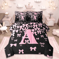 thumbnail image 1 of jejeloiu Monogrammed A Twin Bedding Sets 7-Piece,Cute Bowknot Bowtie Bedding Comforter Set,Light Pink Black Sheet Sets,Microfiber Room Decorative Reversible, 1 of 8